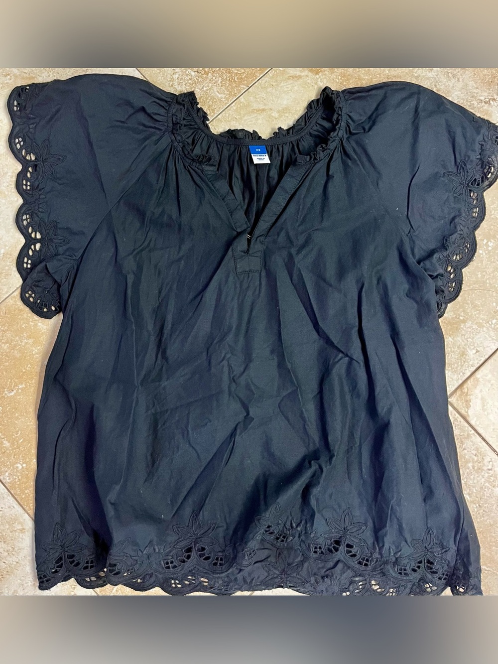 Old Navy Black Eyelet Sleeve Blouse